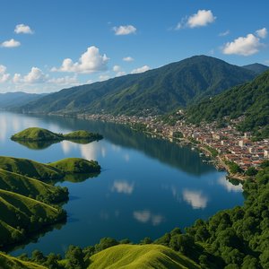 Sentani Lake and Jayapura Hills at Bright Daylight