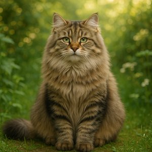 Siberian Cat Portrait in a Summer Garden