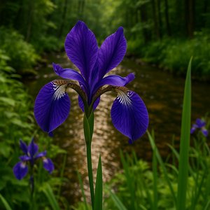 Siberian Iris by the Forest Stream