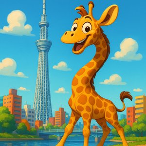 Sky-High Smile: Giraffe Calf by Tokyo Skytree