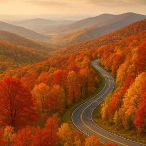Skyline Drive in Autumn: Winding Road Through Fiery Foliage