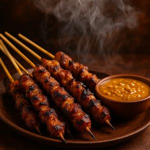 Smoky Grilled Satay Skewers with Peanut Sauce