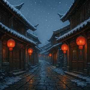 Snowy Evening in Lijiang Old Town