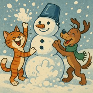 Snowy Friends: Cat & Dog Build a Snowman