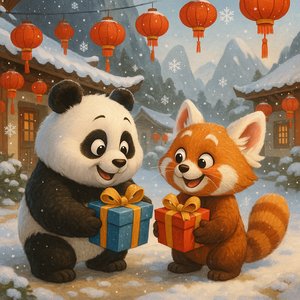 Snowy Lantern Exchange: Panda & Red Panda Holiday Gifts