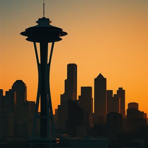 Space Needle Silhouette at Golden Hour