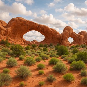 Spring Morning at Arches: Double Arch and Desert Greens
