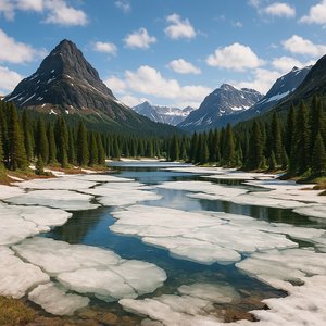 Spring Thaw at Glacier National Park — Partially Frozen Alpine Lake