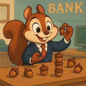 Squirrel Banker Counting Acorns