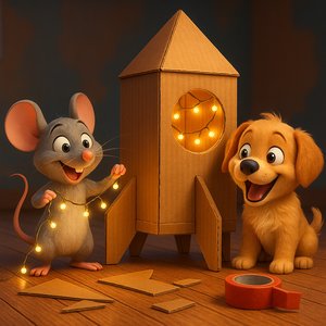 Starlit Cardboard Rocket