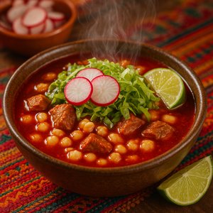 Steaming Pozole Rojo with Hominy and Pork