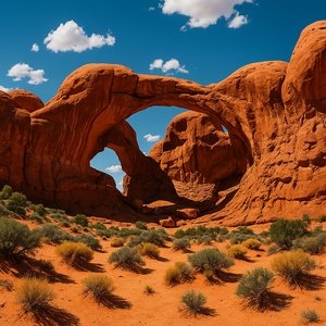 Summer Double Arch in Red Sandstone
