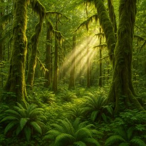 Sunbeams Through the Hoh Rainforest