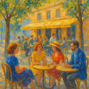 Sunlit Café Conversation