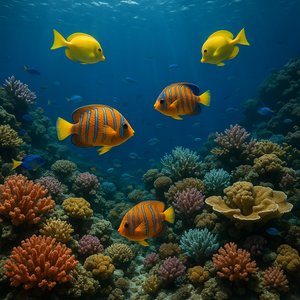 Sunlit Coral Garden with Tropical Angelfish