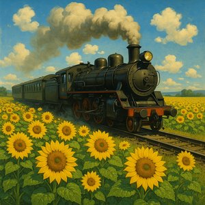 Sunlit Express Through Sunflower Fields