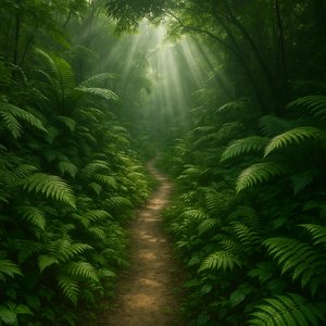 Sunlit Fern Path