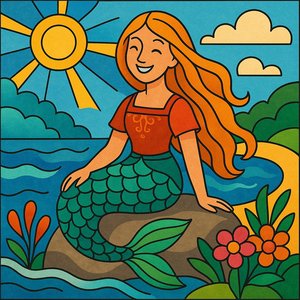 Sunlit Mermaid on the Rock