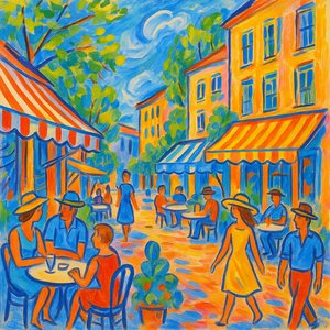 Sunlit Promenade with Cafés