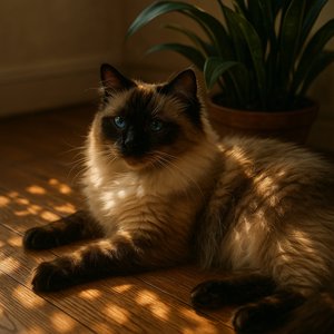 Sunlit Ragdoll by the Houseplant