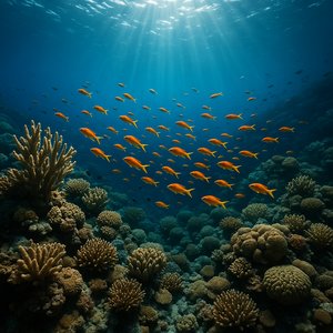 Sunlit School Over a Coral Reef