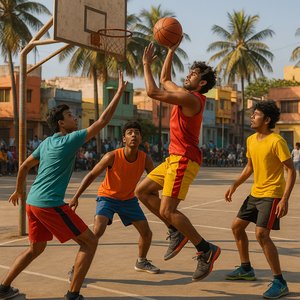 Sunlit Street Basketball in India