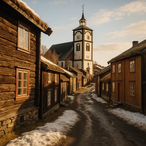 Sunlit Street in Historic Røros