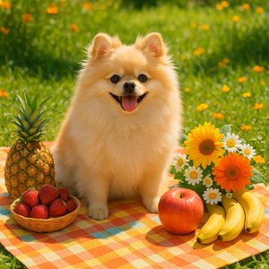 Sunny Picnic with a Fluffy Pomeranian