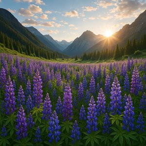 Sunrise over a Lupine Valley