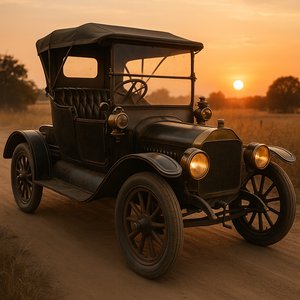 Sunset Run — Brass‑Era Touring Car