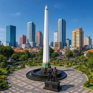 Surabaya Heroes Monument & City Center on a Clear Blue Day