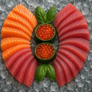 Symmetrical Sashimi Duo with Ikura Cups