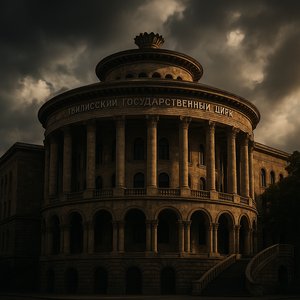 Tbilisi State Circus — Monumental Soviet-Era Facade at Dusk