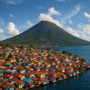 Ternate Coastal Town beneath Mount Gamalama
