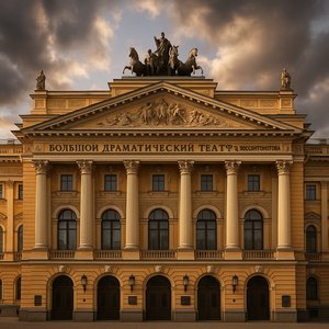 Tovstonogov Bolshoi Drama Theater Facade at Dusk