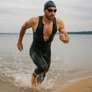 Triathlete Bursting Ashore