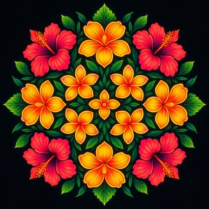 Tropical Floral Mandala — Radiant Hibiscus & Plumeria