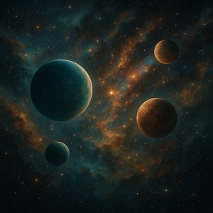 Turquoise & Amber: Planets Adrift in a Nebula