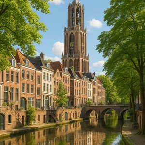 Utrecht Dom Tower and Canal in Summer Light