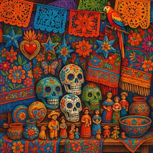 แผงตลาดเม็กซิกันสีสันสดใส – ขุมทรัพย์แห่ง Día de los Muertos