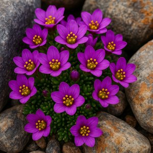 Vibrant Purple Pyramidal Saxifrage Among Stones