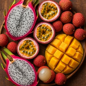 Vivid Tropical Fruit Platter — Dragon Fruit, Passion Fruit, Mango & Lychee