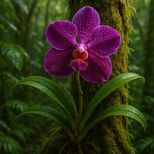 Waling-Waling Orchid on Mossy Trunk