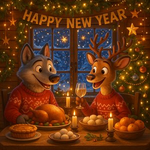 Warm New Year Feast in the Snowy Cabin