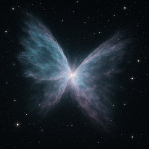 Winged Planetary Nebula — Pastel Cyan & Purple Ionized Streams
