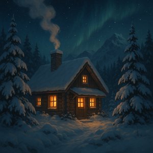 Winter Cabin Under the Northern Lights