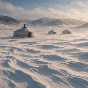 Winter Yurts on the Mongolian Steppe