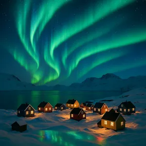 Aurora Over a Greenlandic Village
