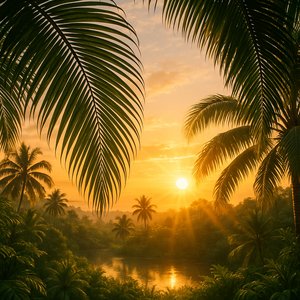 Bali Dawn Through Palm Fronds