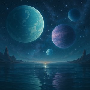 Celestial Tides: Ocean Under Alien Skies